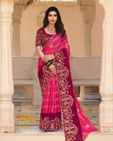 Vishal Prints Dark Pink Designer Fancy Chiffon Saree With Foil Print-Embroidery-Diamond Work And Cut Work Border