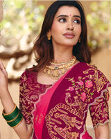 Vishal Prints Dark Pink Designer Fancy Chiffon Saree With Foil Print-Embroidery-Diamond Work And Cut Work Border
