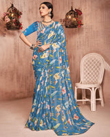 Vishal Prints Pastel Blue Fancy Chiffon Digital Print Saree