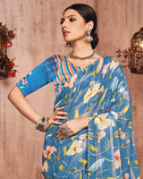 Vishal Prints Pastel Blue Fancy Chiffon Digital Print Saree