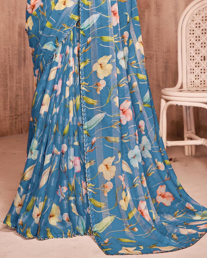 Vishal Prints Pastel Blue Fancy Chiffon Digital Print Saree