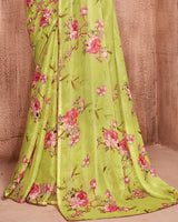 Vishal Prints Light Mehandi Green Fancy Chiffon Digital Print Saree