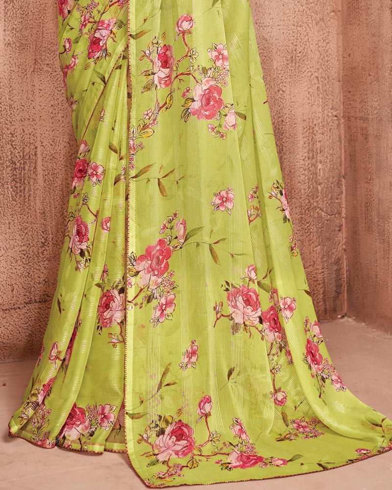 Vishal Prints Light Mehandi Green Fancy Chiffon Digital Print Saree