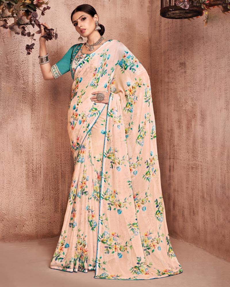 Vishal Prints Pastel Pink Fancy Chiffon Digital Print Saree