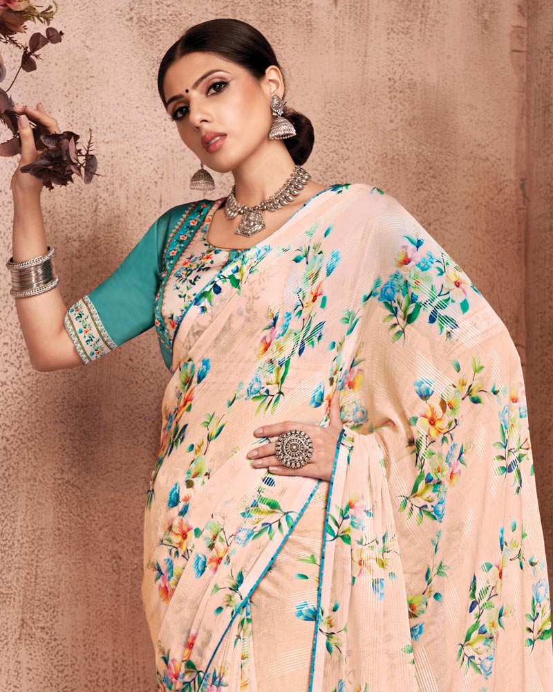 Vishal Prints Pastel Pink Fancy Chiffon Digital Print Saree