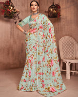 Vishal Prints Mist Green Fancy Chiffon Digital Print Saree