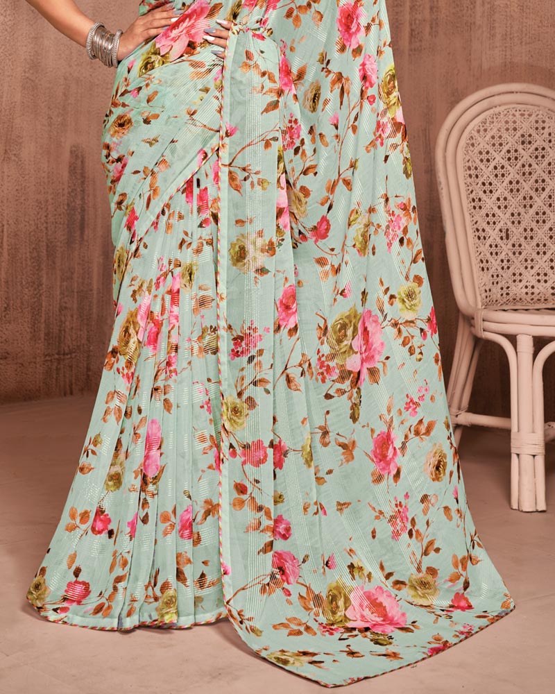 Vishal Prints Mist Green Fancy Chiffon Digital Print Saree