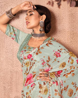 Vishal Prints Mist Green Fancy Chiffon Digital Print Saree