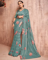 Vishal Prints Pastel Teal Green Fancy Chiffon Digital Print Saree