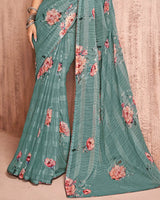 Vishal Prints Pastel Teal Green Fancy Chiffon Digital Print Saree