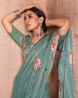 Vishal Prints Pastel Teal Green Fancy Chiffon Digital Print Saree