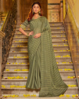 Vishal Prints Sage Green Designer Patterned Chiffon Saree With Embroidery And Diamond Work