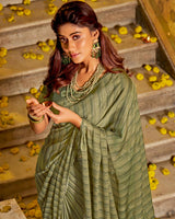 Vishal Prints Sage Green Designer Patterned Chiffon Saree With Embroidery And Diamond Work