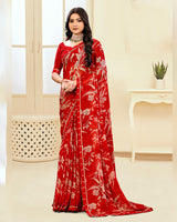 Vishal Prints Chili Red Printed Chiffon Saree With Fancy Border