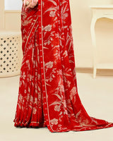 Vishal Prints Chili Red Printed Chiffon Saree With Fancy Border