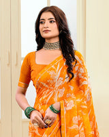 Vishal Prints Carrot Orange Printed Chiffon Saree With Fancy Border
