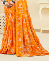Vishal Prints Carrot Orange Printed Chiffon Saree With Fancy Border
