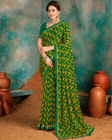 Vishal Prints Green Printed Chiffon Saree With Fancy Border