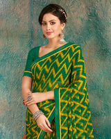 Vishal Prints Green Printed Chiffon Saree With Fancy Border