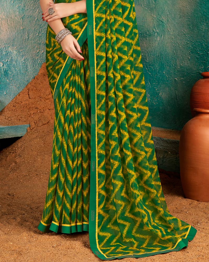 Vishal Prints Green Printed Chiffon Saree With Fancy Border