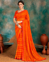Vishal Prints Orange Printed Chiffon Saree With Fancy Border