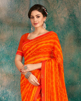 Vishal Prints Orange Printed Chiffon Saree With Fancy Border