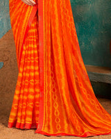 Vishal Prints Orange Printed Chiffon Saree With Fancy Border