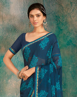 Vishal Prints San Juan Blue Printed Chiffon Saree With Fancy Border