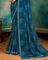 Vishal Prints San Juan Blue Printed Chiffon Saree With Fancy Border