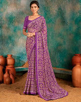 Vishal Prints Deep Magenta Printed Chiffon Saree With Fancy Border