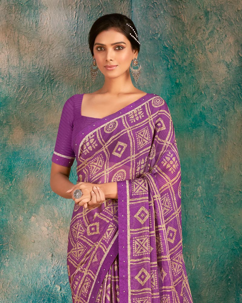Vishal Prints Deep Magenta Printed Chiffon Saree With Fancy Border