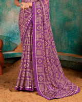 Vishal Prints Deep Magenta Printed Chiffon Saree With Fancy Border
