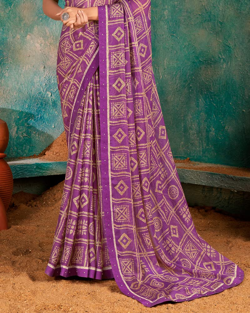 Vishal Prints Deep Magenta Printed Chiffon Saree With Fancy Border