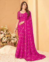 Vishal Prints Dark Fuchsia Printed Chiffon Saree With Fancy Border