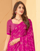 Vishal Prints Dark Fuchsia Printed Chiffon Saree With Fancy Border