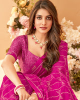 Vishal Prints Dark Fuchsia Printed Chiffon Saree With Fancy Border