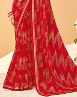 Vishal Prints Dark Red Printed Chiffon Saree With Fancy Border