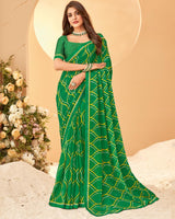 Vishal Prints Dark Green Printed Chiffon Saree With Fancy Border