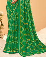 Vishal Prints Dark Green Printed Chiffon Saree With Fancy Border
