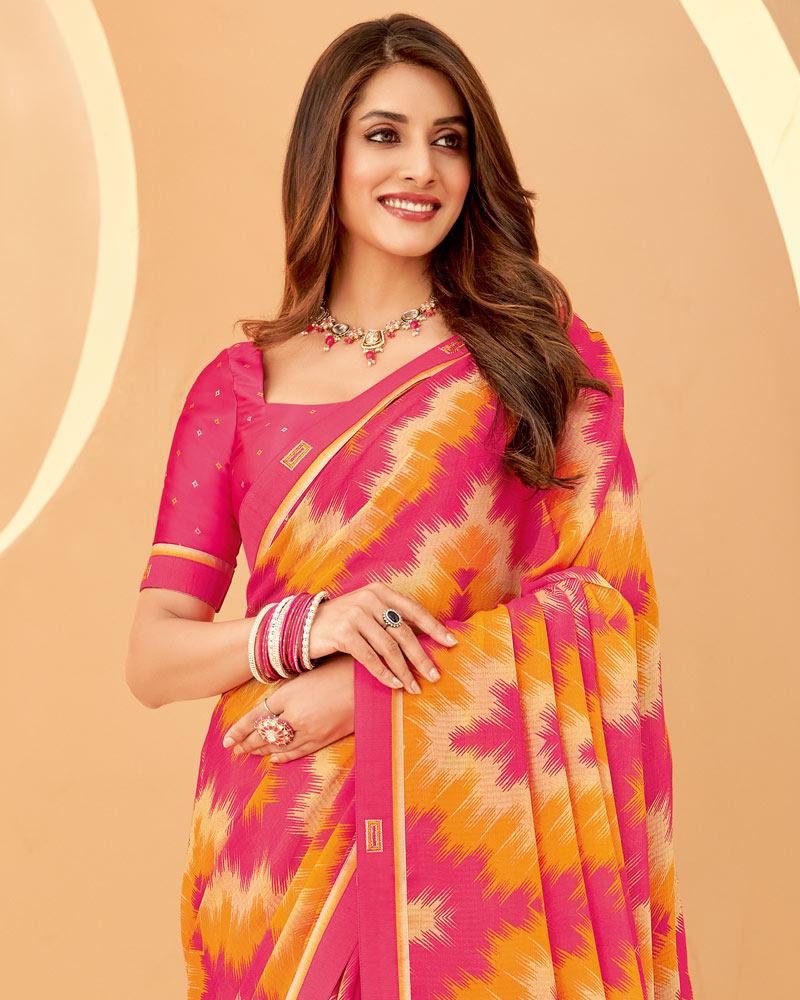 Vishal Prints French Rose Printed Chiffon Saree With Fancy Border