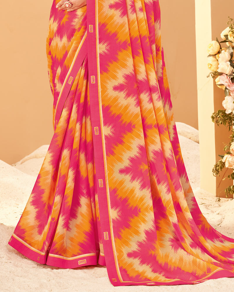 Vishal Prints French Rose Printed Chiffon Saree With Fancy Border