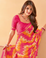 Vishal Prints French Rose Printed Chiffon Saree With Fancy Border