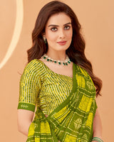 Vishal Prints Mehandi Green Printed Chiffon Saree With Fancy Border