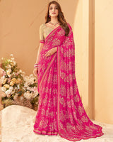 Vishal Prints French Rose Printed Chiffon Saree With Fancy Border