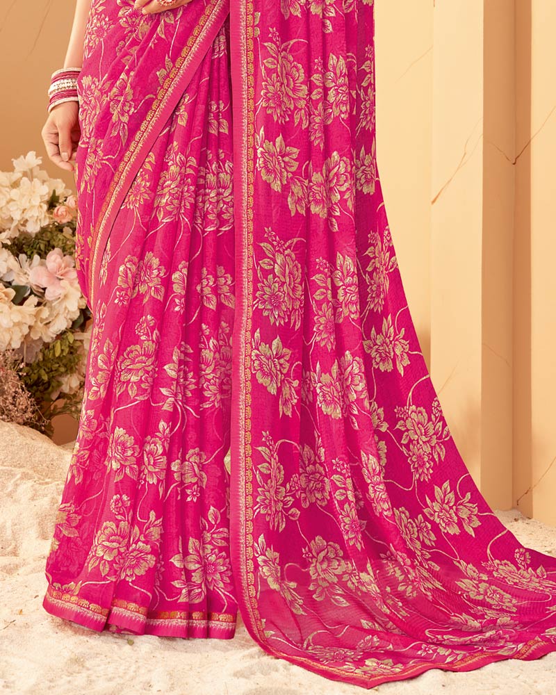Vishal Prints French Rose Printed Chiffon Saree With Fancy Border