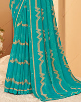 Vishal Prints Teal Blue Printed Chiffon Saree With Fancy Border
