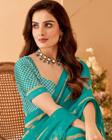 Vishal Prints Teal Blue Printed Chiffon Saree With Fancy Border