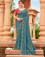 Vishal Prints Regal Blue And Khaki Green Designer Fancy Chiffon Saree With Cut Work Embroidery Border