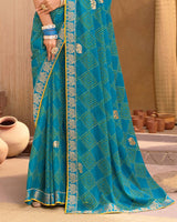 Vishal Prints Sky Blue Printed Chiffon Saree With Foil Print And Fancy Border