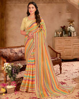 Vishal Prints Multi Color Digital Print Fancy Crushed Tissue Saree With Diamond Work And Cut Work Border